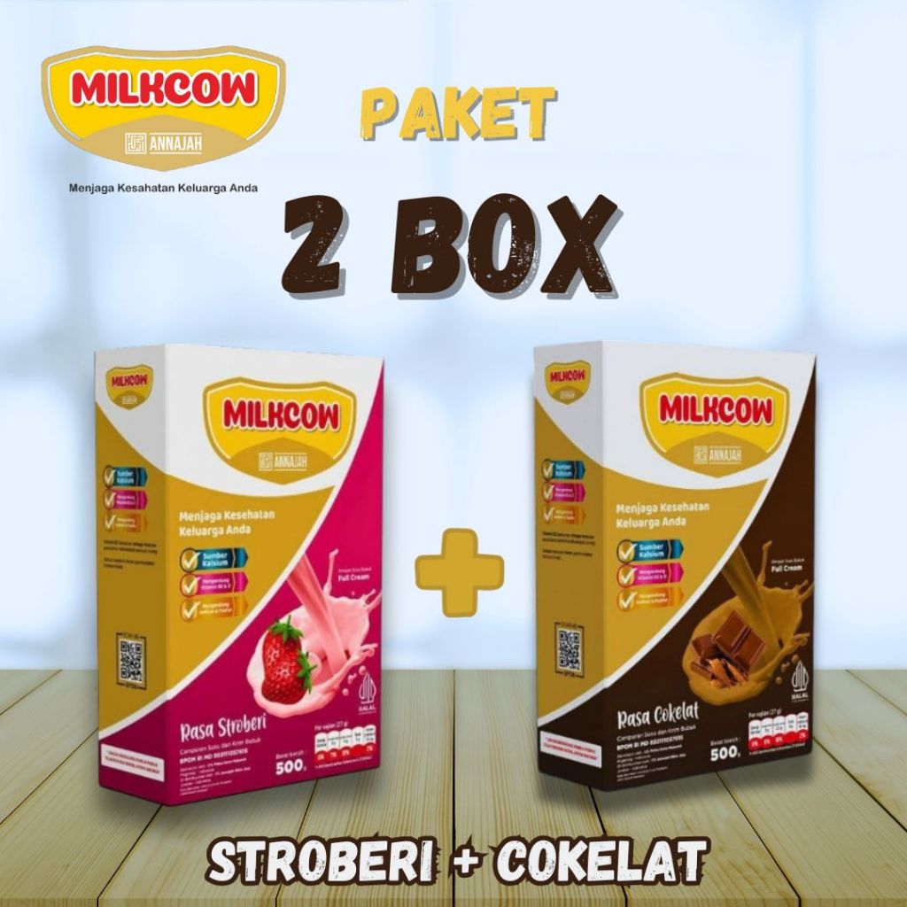 

Paket Mix MILKCOW 2 Box Rasa Stroberi dan Coklat Susu Sapi Bubuk Penambah Berat dan Tinggi Badan