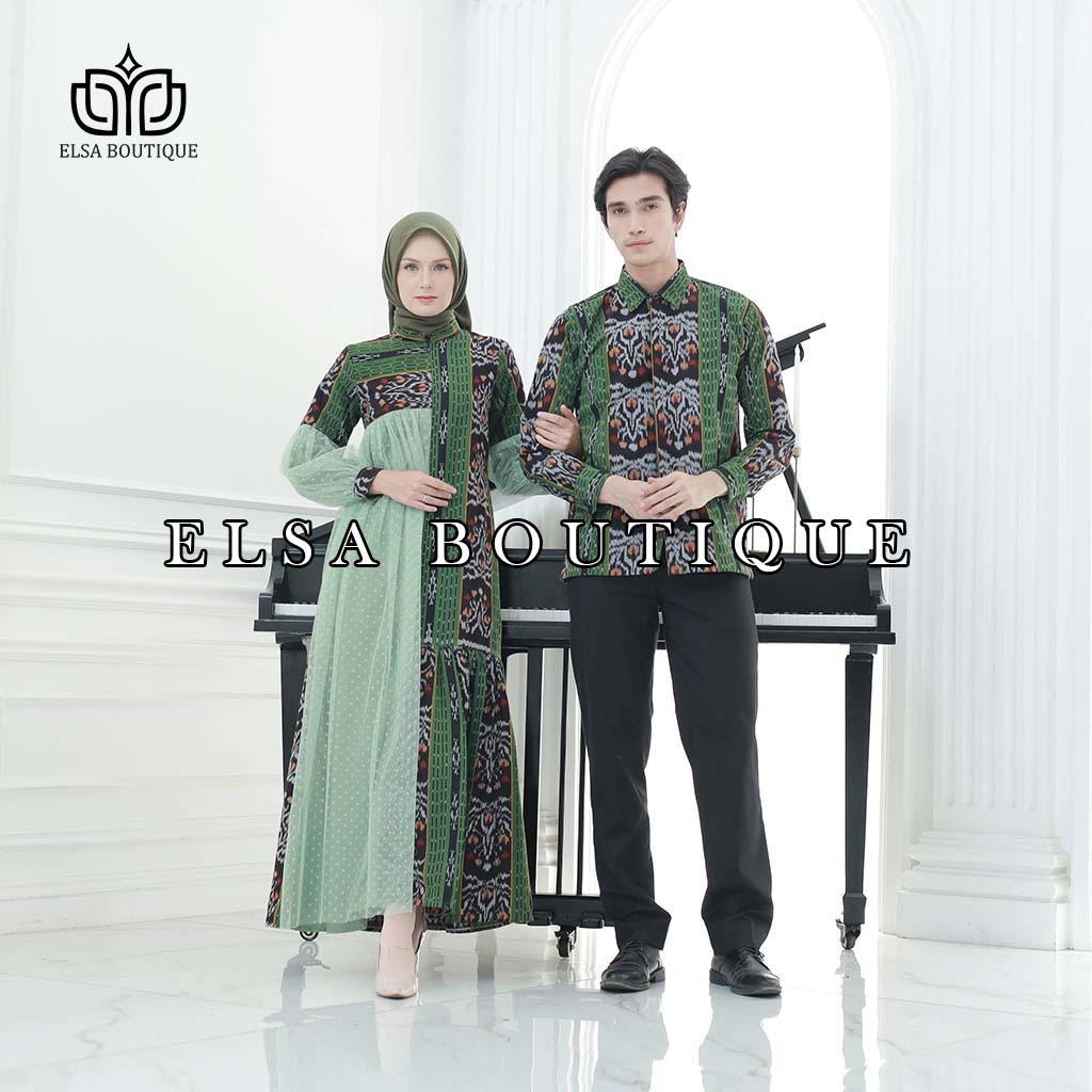 Set couple baju prewed, raya dress kemeja ethnic tenun troso, gamis raya tenun, dress wanita, set co