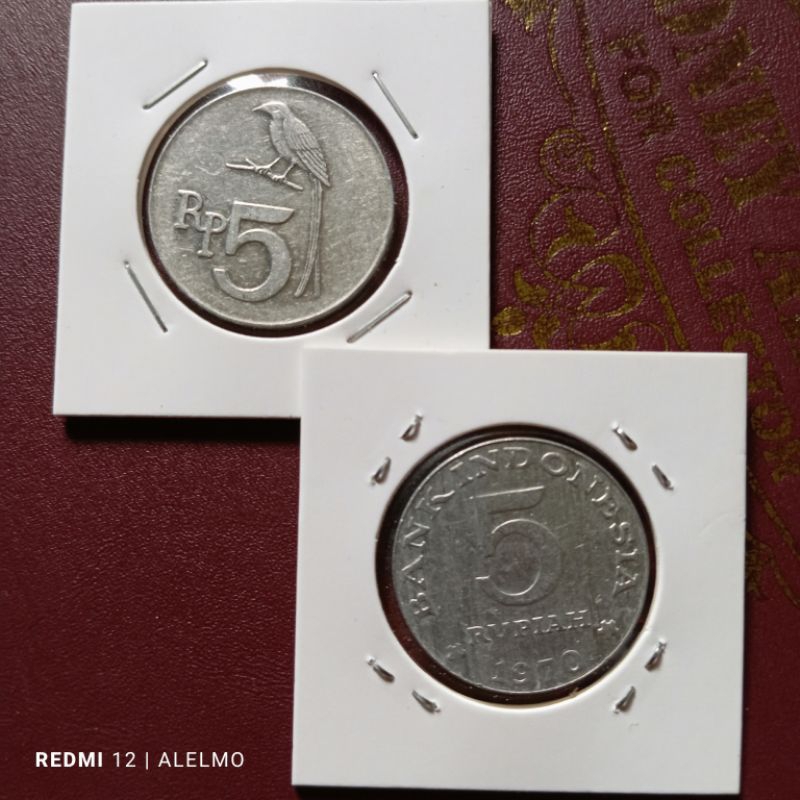uang koin kuno 5 rupiah burung 1970 bekas bagus asli