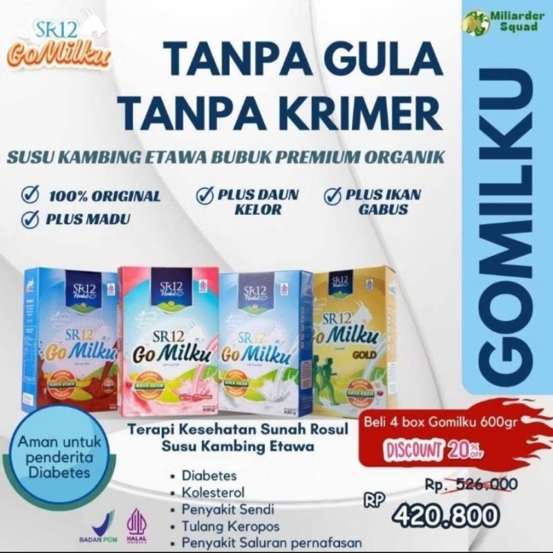 

GoMilku SR12 Susu Kambing Etawa Premium Halal & BPOM Aman untuk Anak, Dewasa, Bumil, Busui