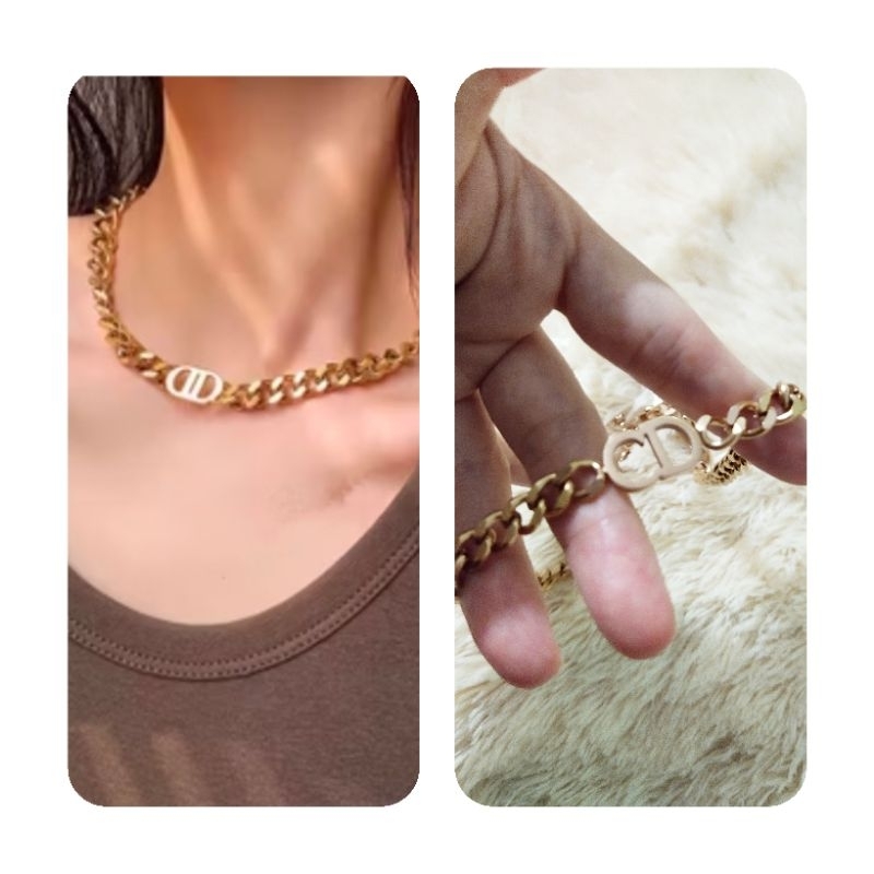 Kalung wanita sisik naga cd titanium rose gold (preloved)