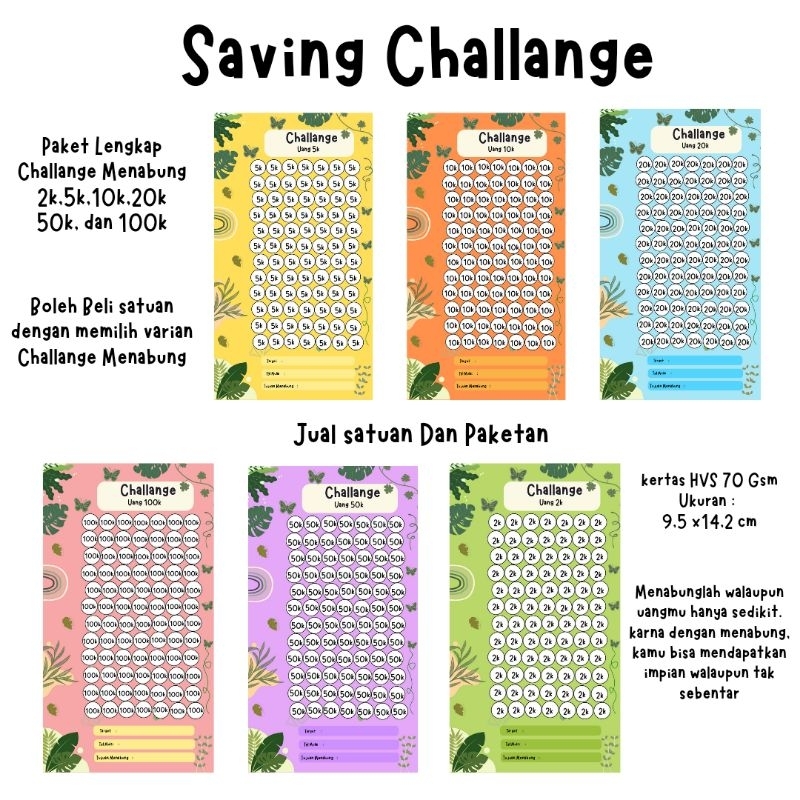 

SAVING CHALLANGE (Tantangan Menabung 2k,5k,10k,20k,50k100k) | Jual satuan dan Paketan