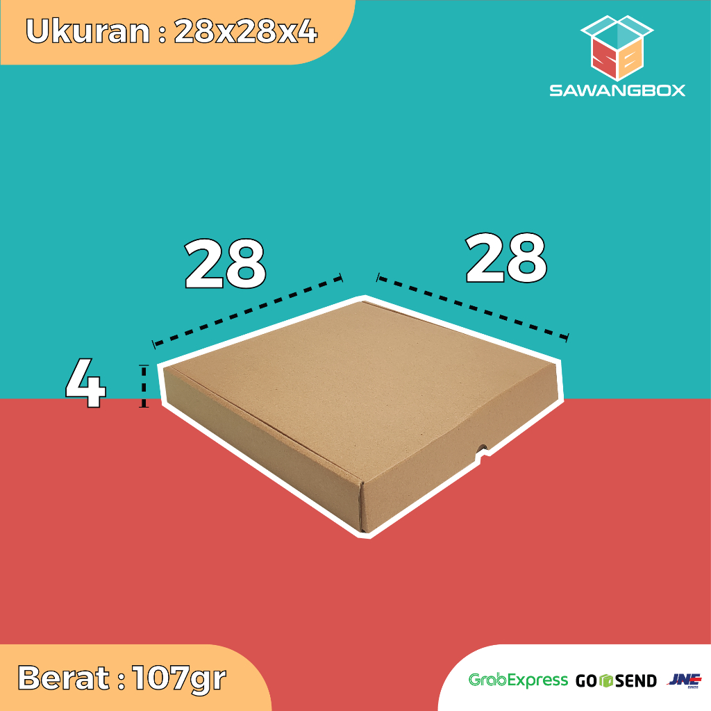 Karton Box 28x28x4 Kotak Kardus Packaging Baju Kaos Pizza | SAWANGBOX