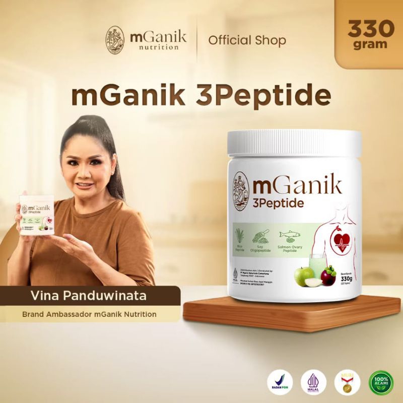 

Mganik 3peptide minuman suplemen untuk jantung dan hipertensi rasa apel manggis 330gr