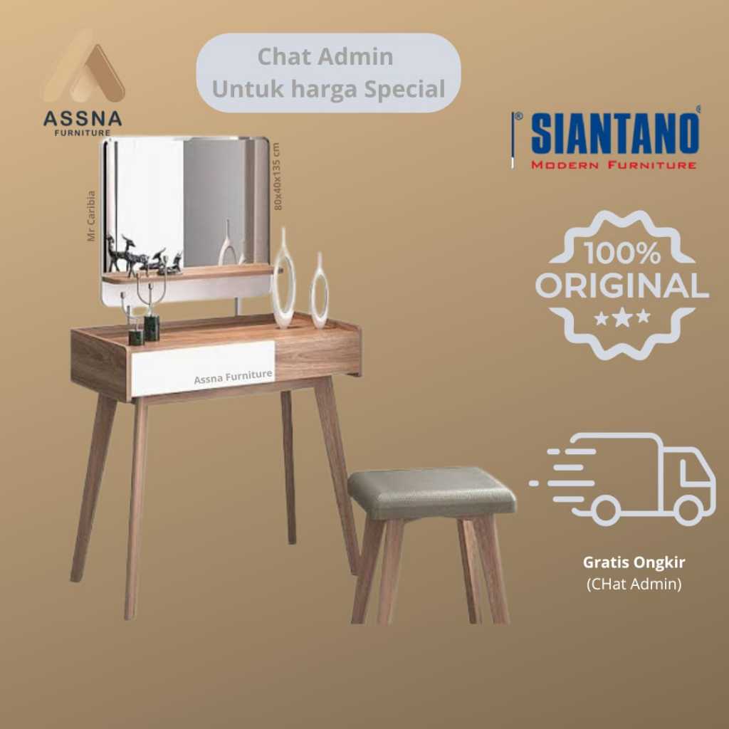 Meja Rias Siantano MR CARIBIA Cermin Kotak Natural Putih