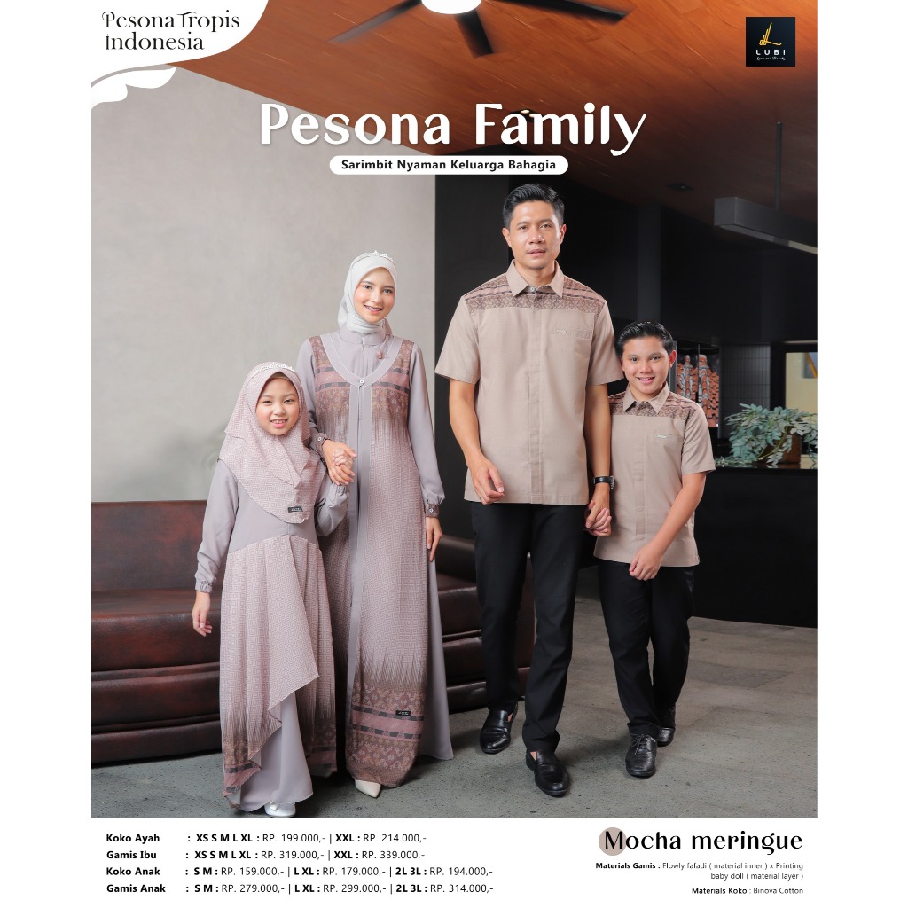 Family Set Pesona Family Series Mocha Meringue By Lubi Bahan Flowly fafadi Mix Baby Doll Printing
