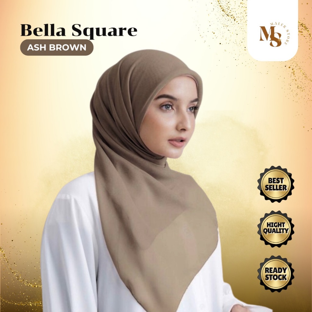 Hijab Segi Empat Polos Bella Square Voal Warna Ash Brown | Scarf | Scraf | Jilbab