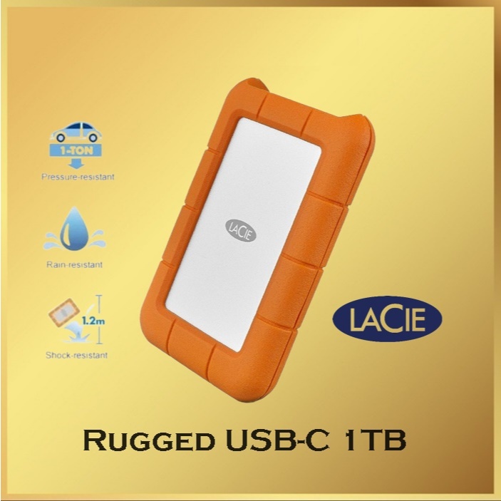 Lacie Rugged USB-C 1TB USB 3.0 Harddisk Portable External Hardisk