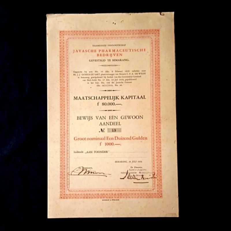 

Surat Obligasi Lama JAVASCHE PHARMACEUTISCHE BEDRIJVEN 1929 ANTIK