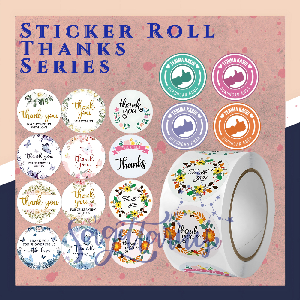 

500 Pcs Stiker Label Thank You 2.5cm Sticker Roll Terima Kasih Warna Tempelan Ucapan SS001 - SGR