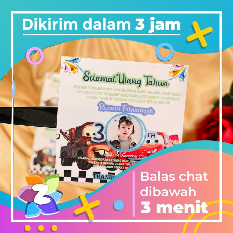 

9-15 Sticker Ulang Tahun Anak Bentuk Kotak Stiker Ultah Undangan Happy Birthday Uk.Besar Zennida