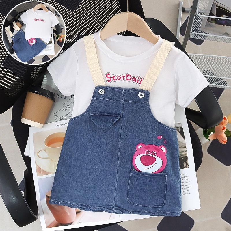 Setelan anak perempuan Baju Anak Perempuan Overall Jeans Set 0-5 Tahun