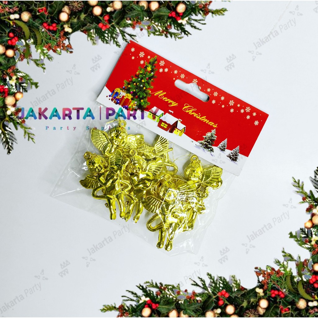 Aksesories Pohon Natal Angel Gold Isi 6 Pcs / Hiasan Gantung Pohon Natal Angel Gold / Hiasan Natal