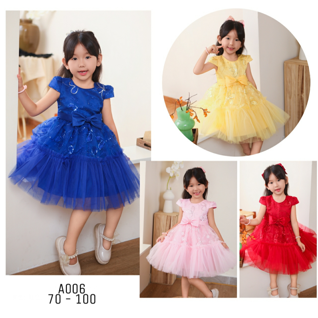 [ A006 ] gaun pesta anak perempuan import ribbon bow  | gaun ulang tahun anak 2 - 5 tahun