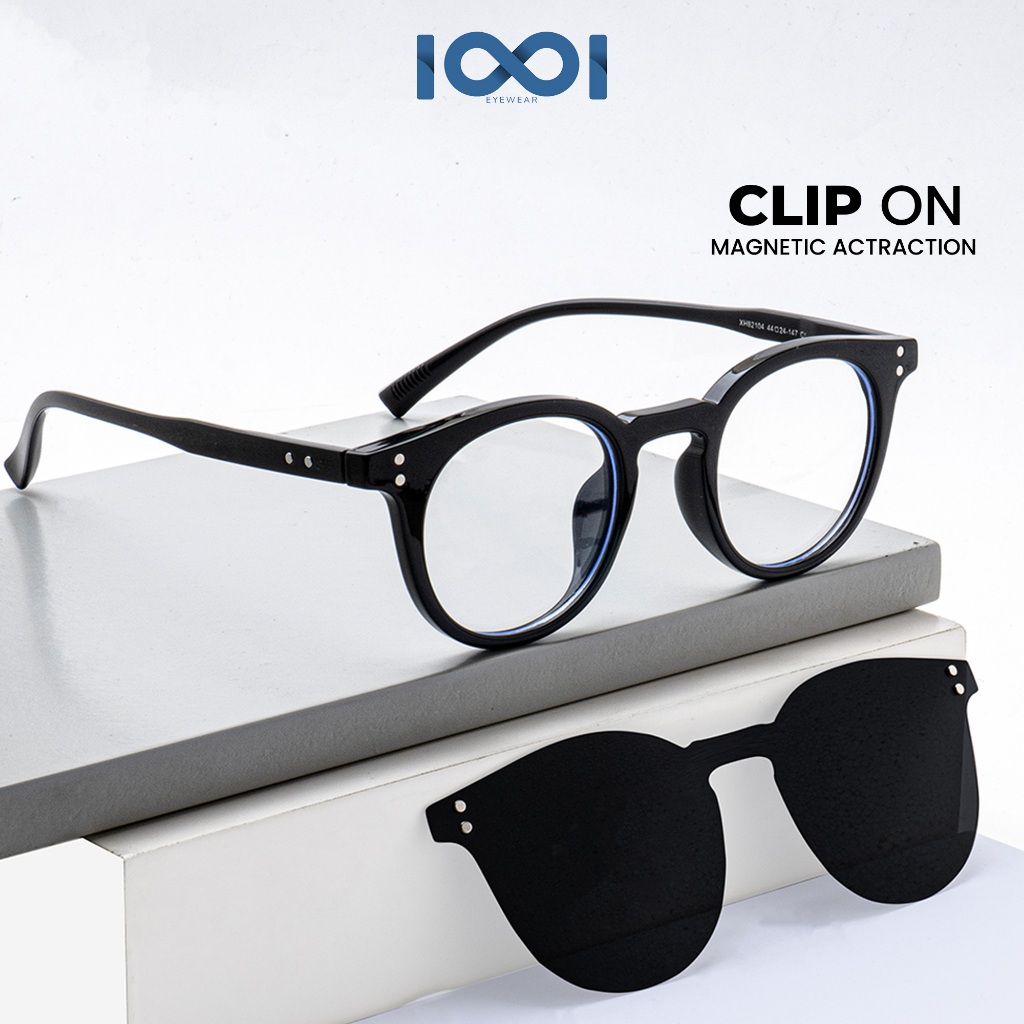 IOOI Eyewear Kacamata Bulat Hitam Clip On Sunglasses Polarized UV Bisa Minus Pria Wanita 82104