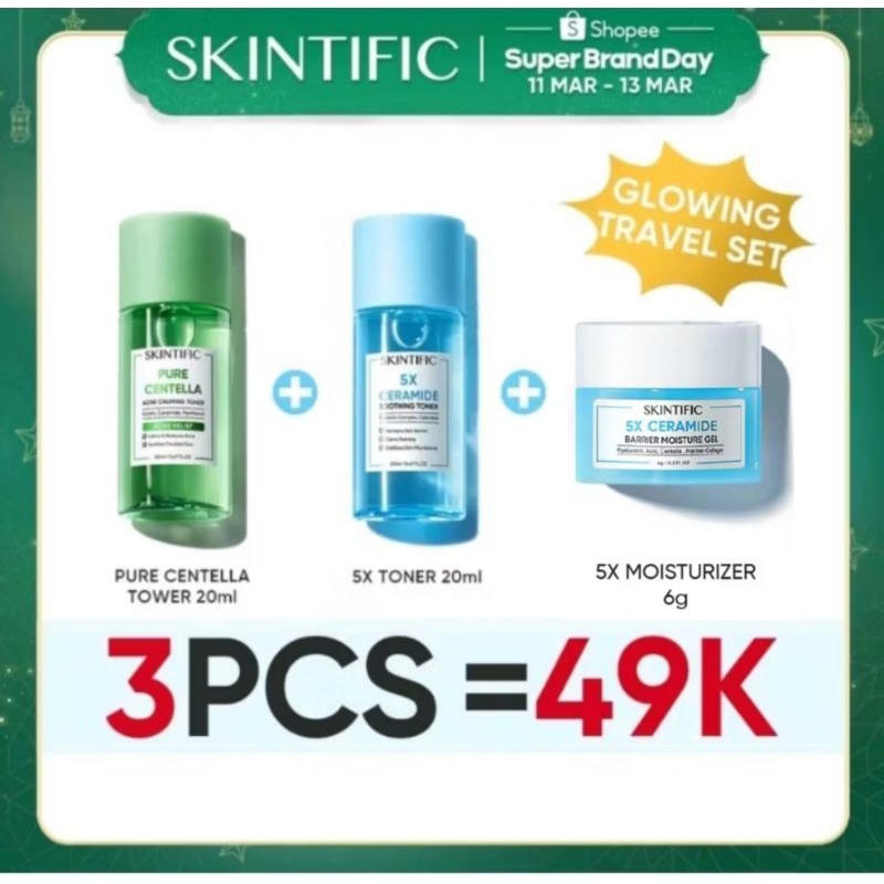 SKINTIFIC Travel Kit  Skincare Travel mini size, Glowing Repair / Repair barrier / Glowing ( Cleanse