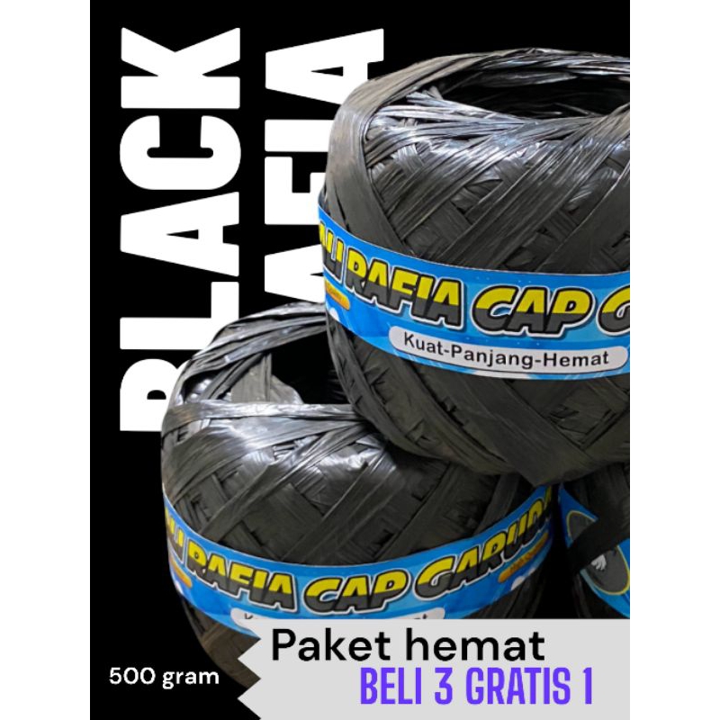 

Tali Rafia Hitam 500 gram full (buy 3 free 1)