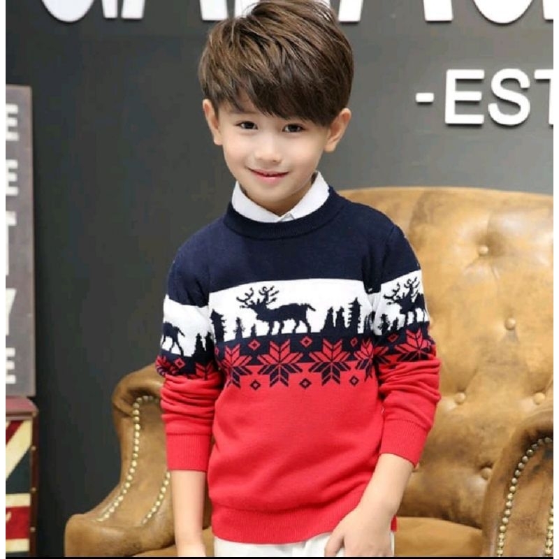 sweater rajut anak tema natal/sweater merah putih natal untuk anak/baju anak/sweater anak christmas