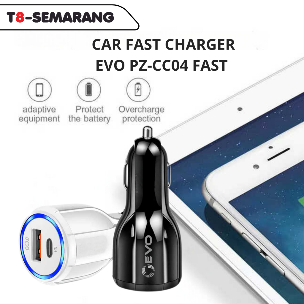 EVO PZ-CC04 Fast Charging PD Car Charger QC 3.0 Dual Port Quick Charge Usb