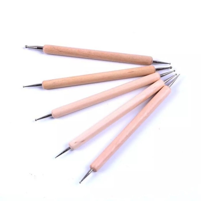 Dotting Tools Wooden SET ISI 5 Kayu Kuku Wood Nail Art Cantik Kutek Polish Meni Manicure Pedicure Eq