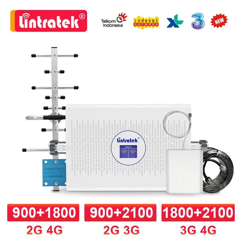 Lintratek Penguat Sinyal Repeater Seluler Penguat Sinyal HP 2G 4G 900 1800 B3 Band8 Repeater Sinyal 