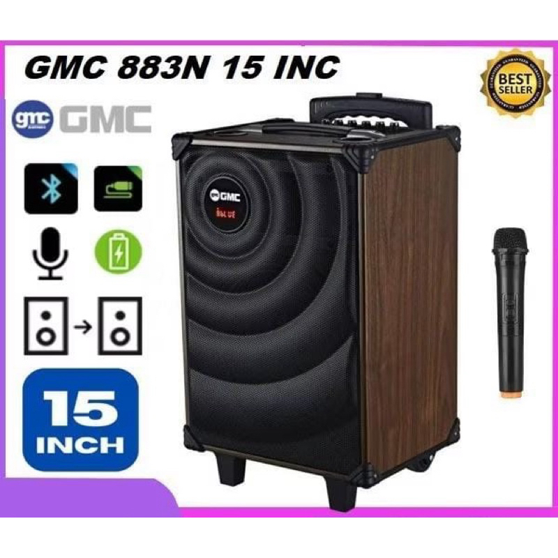 GMC Speaker 15inch Portable Bluetooth 883N Free 1Mic Wireless