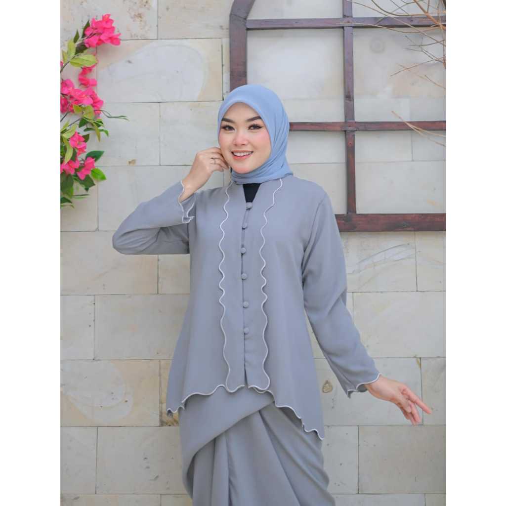 One Set Rok Blouse Nania / Stelan Rok Lilit 2in1  Motif Bordir Terbaru /Set Rok Kekinian