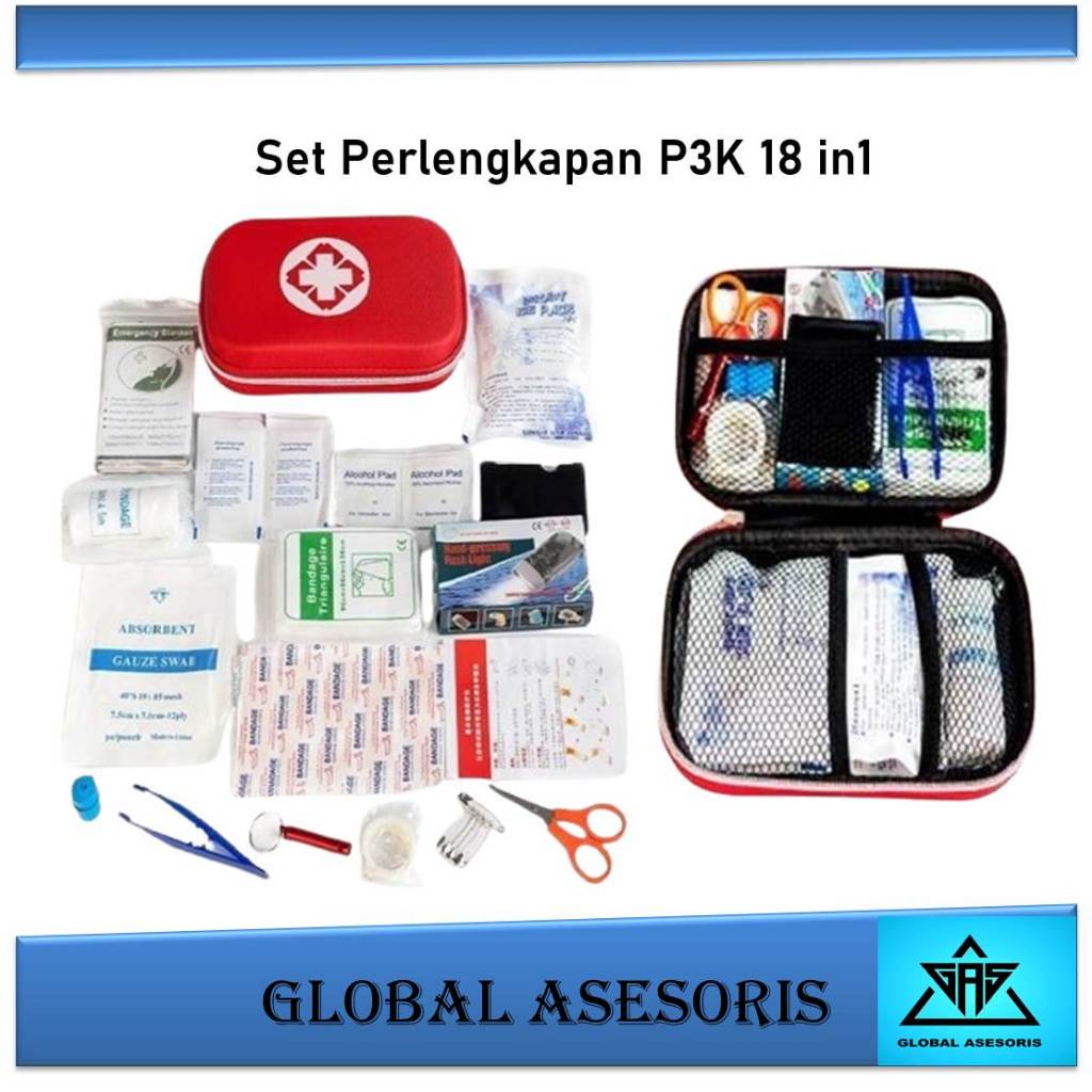 Set Perlengkapan P3K First Aid Kit Alat Medis P3K Isi Lengkap 18 In 1 First Aid Emergency Kit-Tas Ob