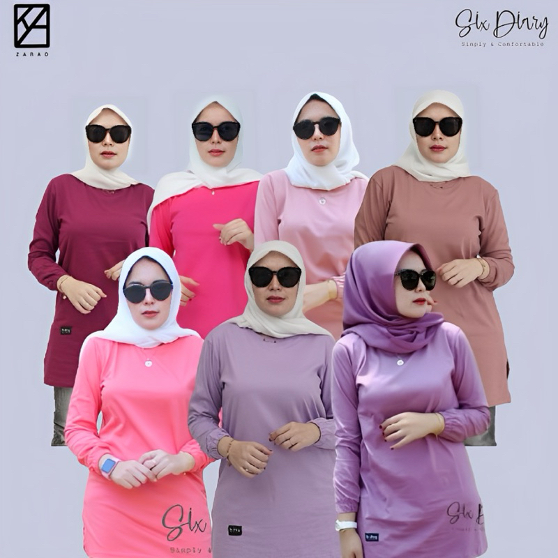 Six Diary Kaos wanita atasan wanita tunik terbaru lengan kerut polos