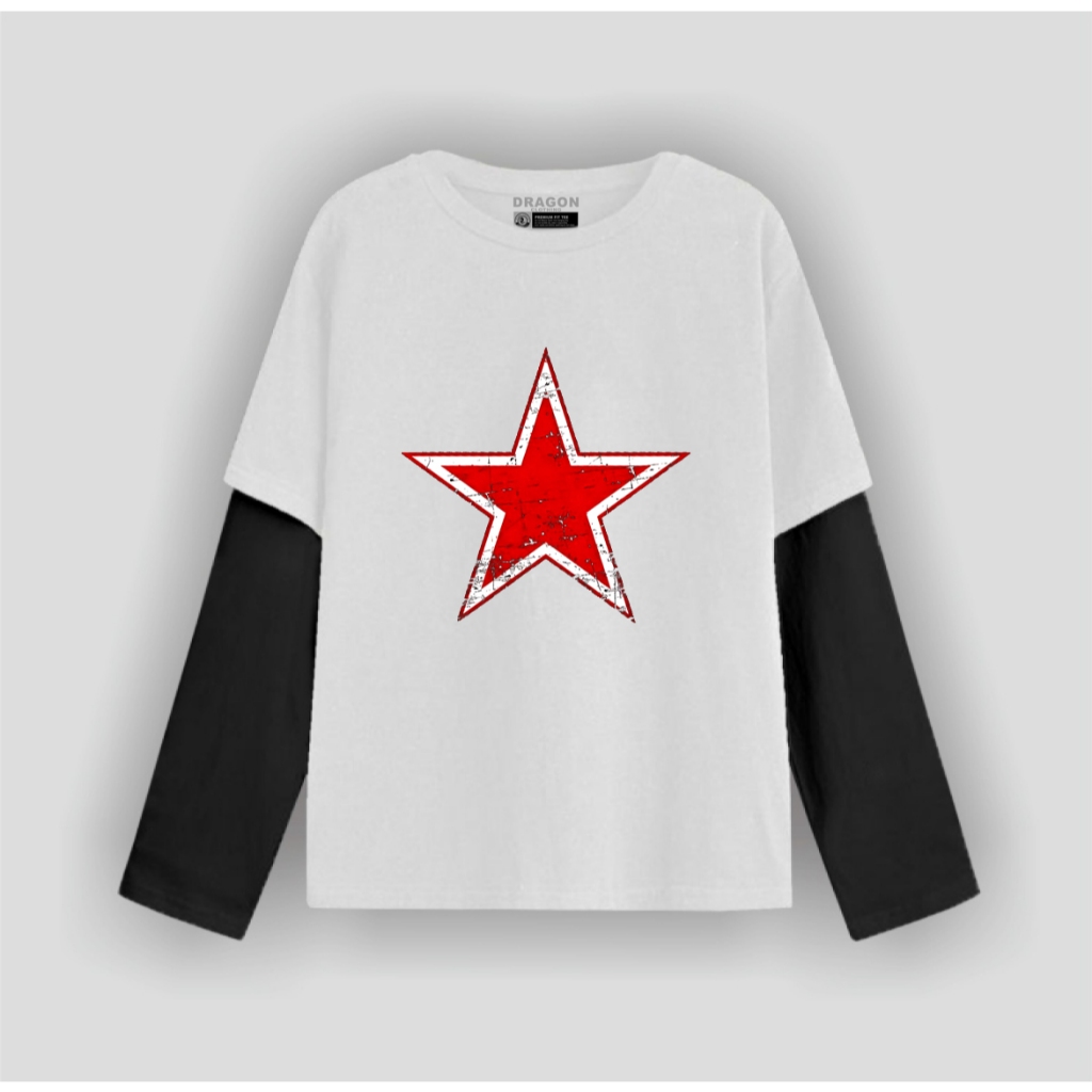 Dragon Clothing kaos double layer pria Star T-shirt Lengan Panjang Unisex