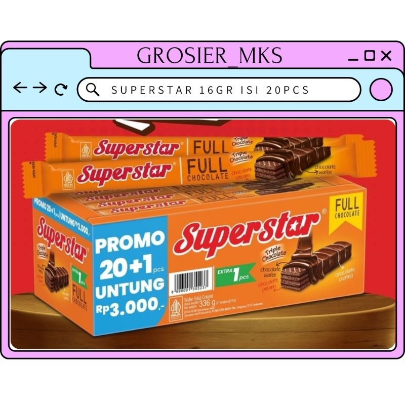 

Superstar wafer 16gr isi 20 pcs rasa coklat (ready makassar)