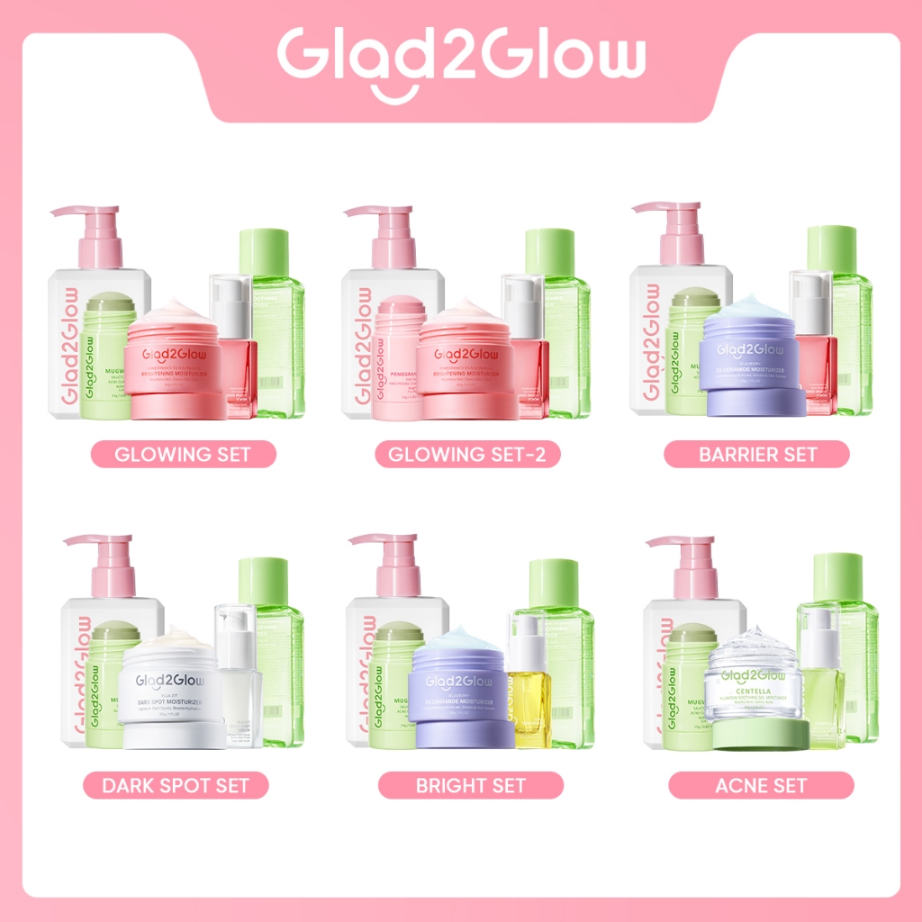 SPECIAL BUNDLE 5in1 Glad2Glow 5pcs Paket Skincare Moisturizer Serum Face Wash Clay Mask Stick-ACNE K