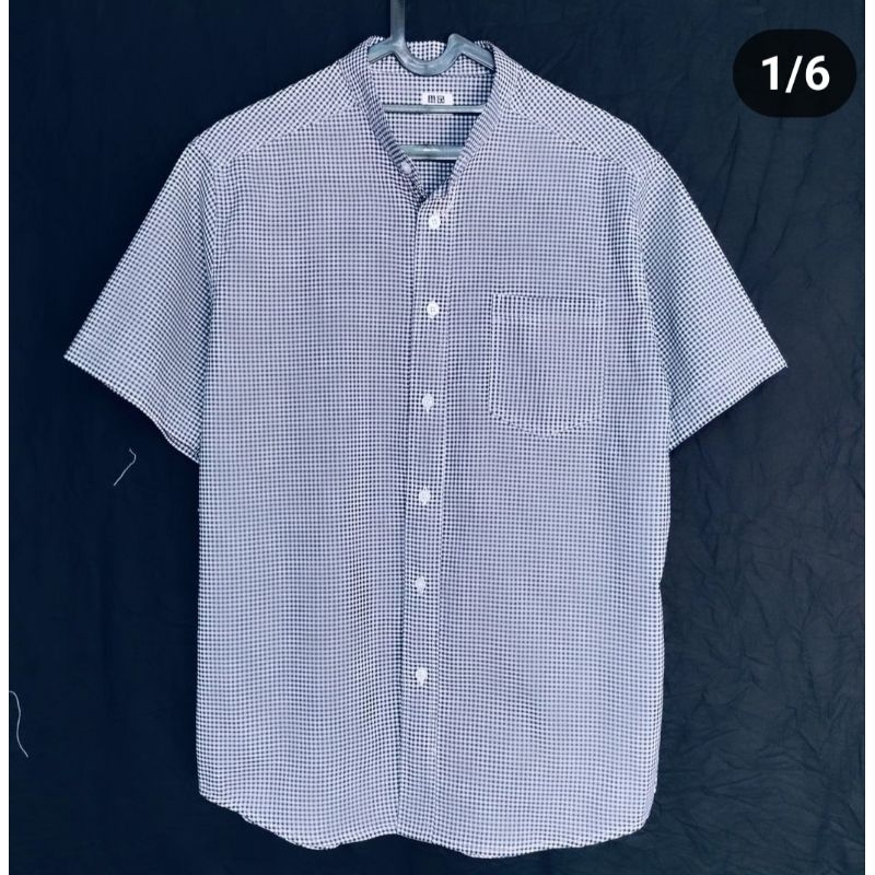 UNIQLO KEMEJA KOKO PRIA,  Size:  L (Z02), Mulus Warna Pekat Sprt Baru