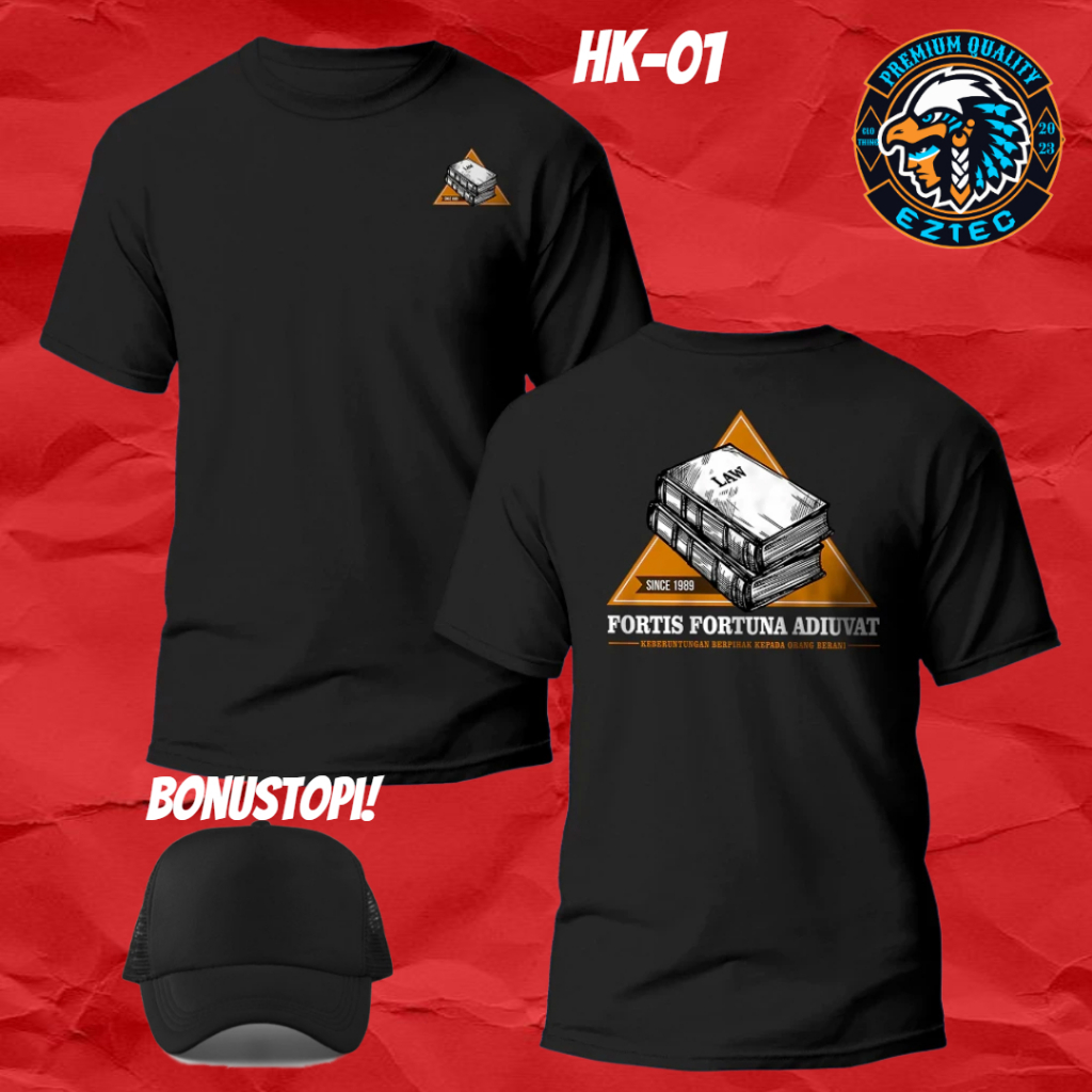 KAOS DISTRO DESAIN SABLON HUKUM BISA PILIH DESAIN KEREN BONUS TOPI JARING HITAM POLOS EZTEC CLOTHING