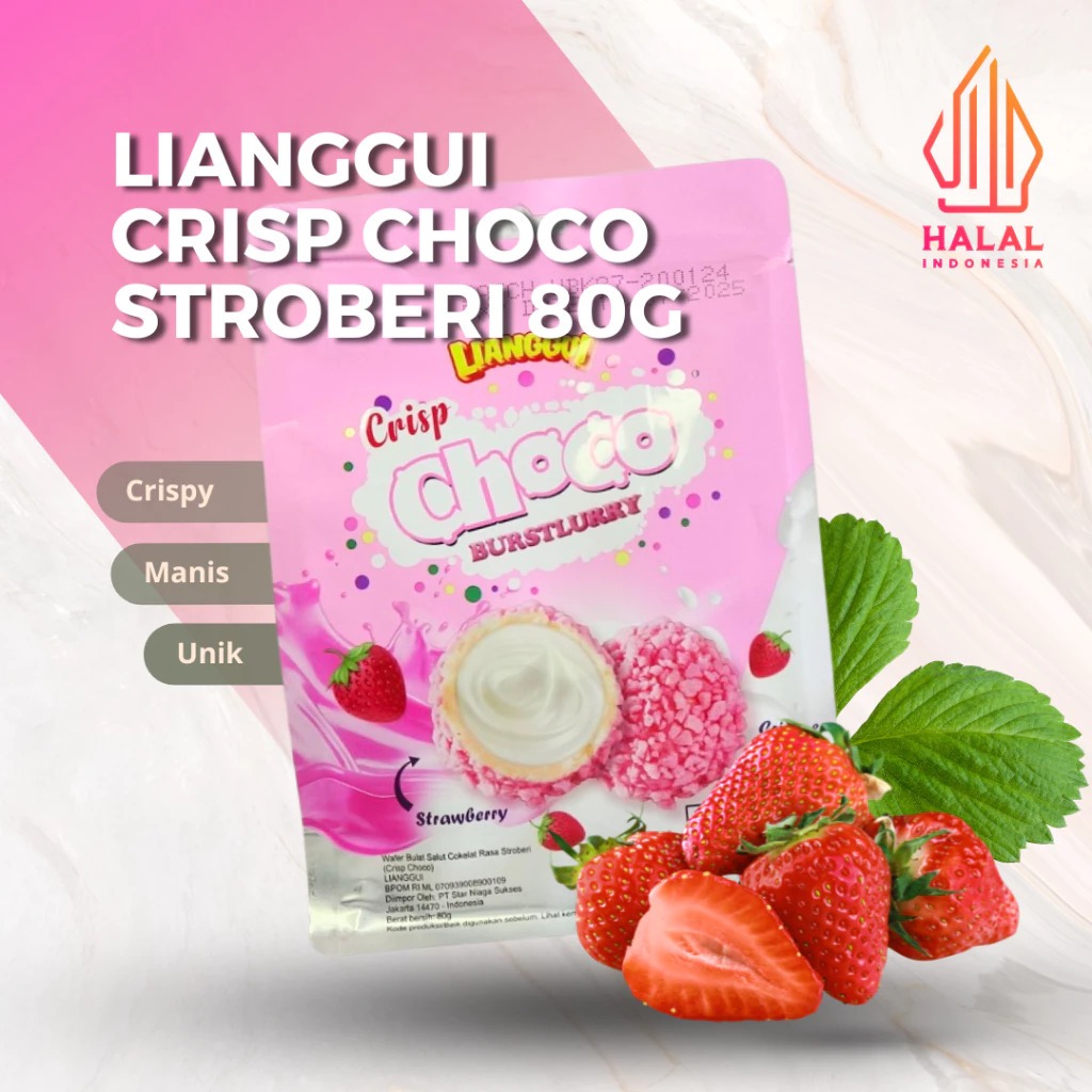 

LIANGGUI CRISP CHOCO WAFER BULAT SALUT STROBERRY 80 GRAM