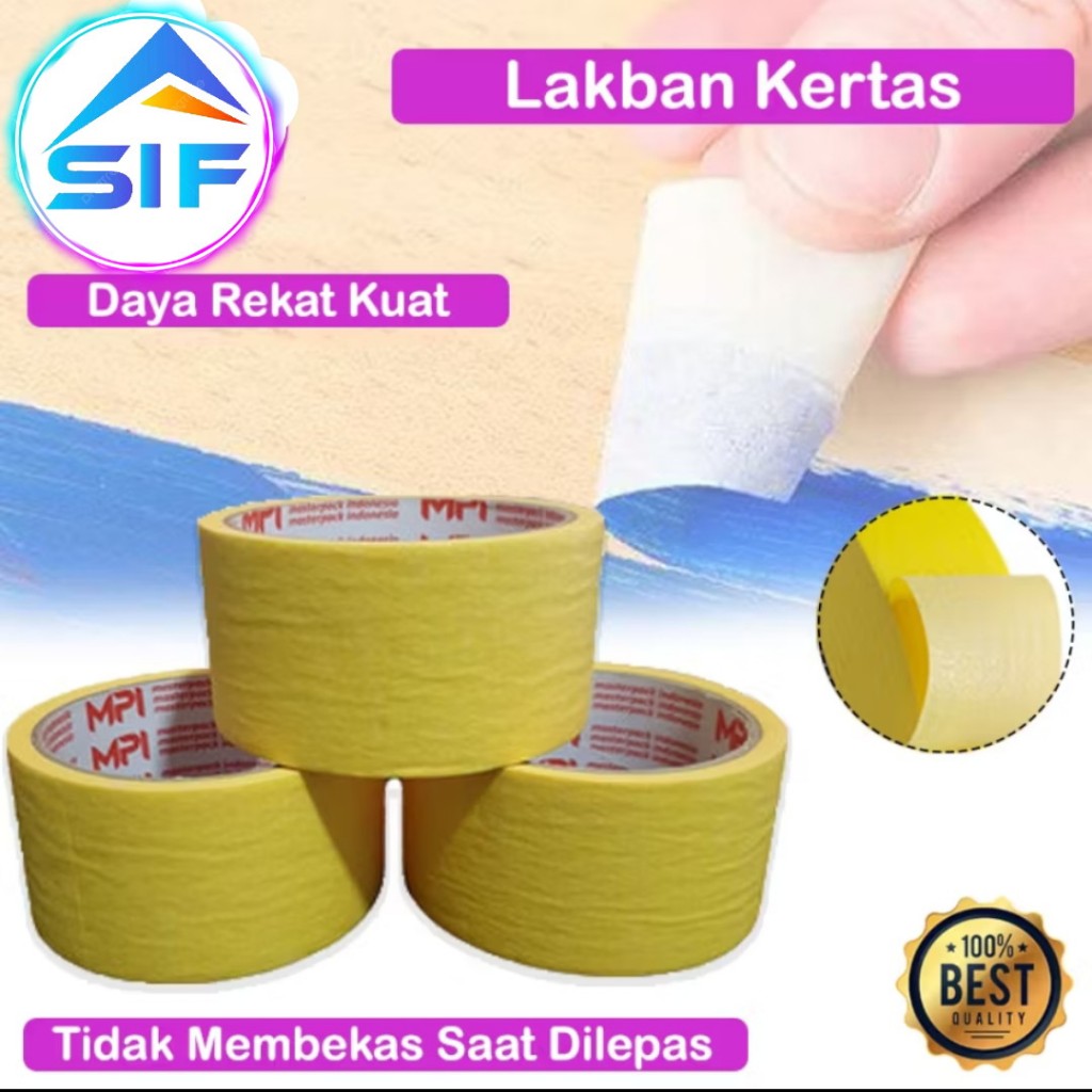 Lakban Kertas 1/2 inch 1 inch 2 inch Masking Tape Perekat Selotip Serbaguna Pembatas Cat Keperluan O