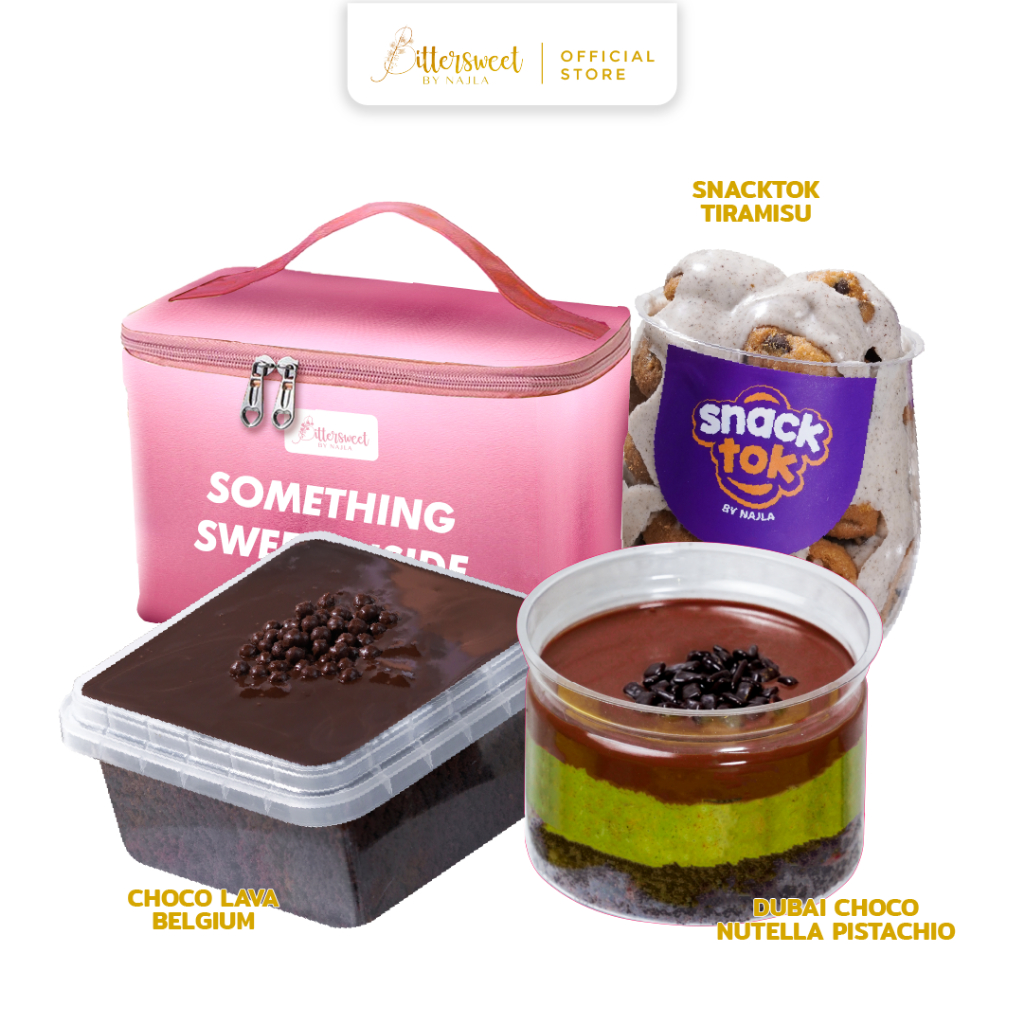 

[ Hampers Pink ] Dubai Choco Nutella Pistachio + Snacktok Tiramisu + Choco Lava Belgium