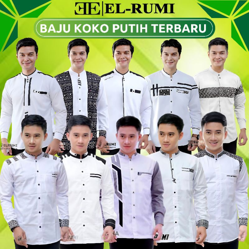 ELRUMI | BAJU KOKO PUTIH LENGAN PANJANG ATASAN MUSLIM PRIA BAJU KOKO PRIA | AZZAHIR | GUS AZMI | HAD