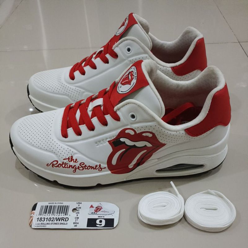 sepatu skechers uno men the rolling stones single white red putih merah original limited edition uku
