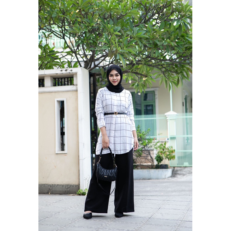 atasan tunik bahan rayon premium motif kotak kotak