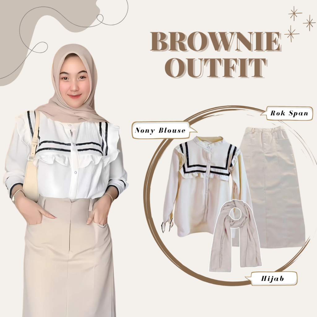 Penawaran Terbatas Setelan Wanita One Set Outfit OOTD Remaja Kekinian (Nony Blouse - Rok Span -
