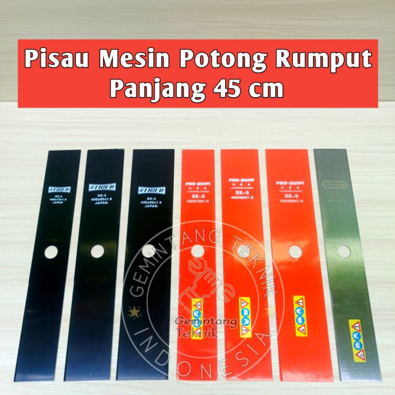 Mata pisau potong rumput panjang 45 cm baja hitam orange stainless 70 80 90 mm