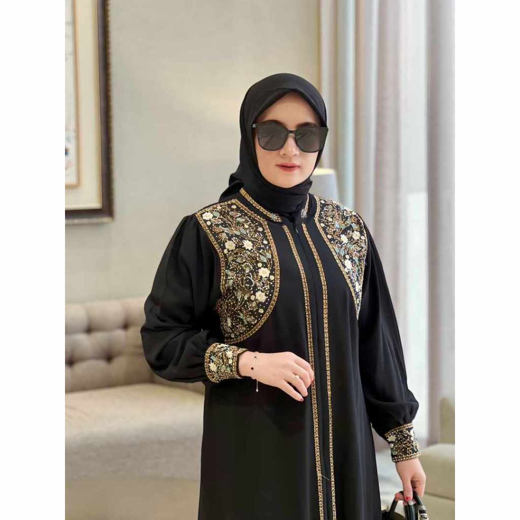 Qiqi Colection Gamis Khadijah Dress Muslim Wanita Motif Bordiran Pluss Payet Permata Terbaru 2025