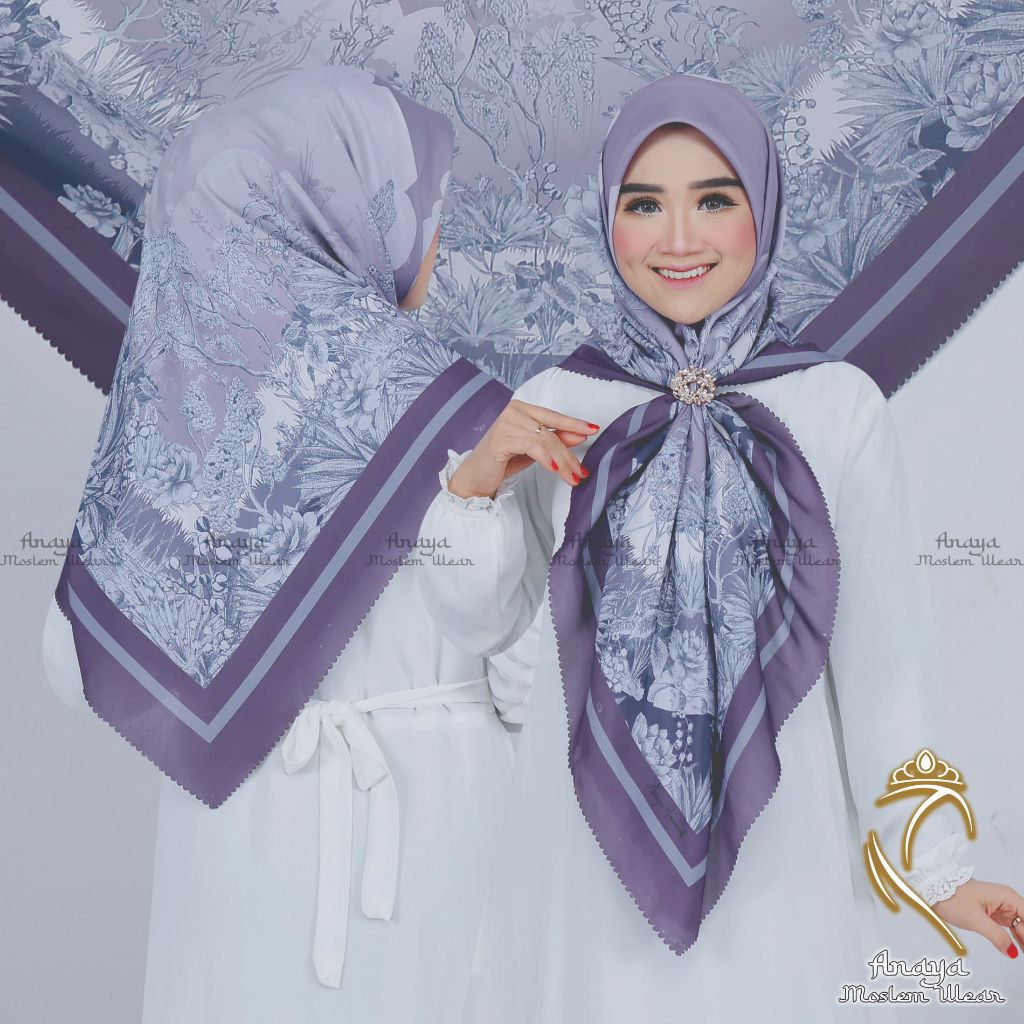 Anaya -Jilbab Segi Empat Motif  115x115cm Voal Sublime Premium Ungu Violet