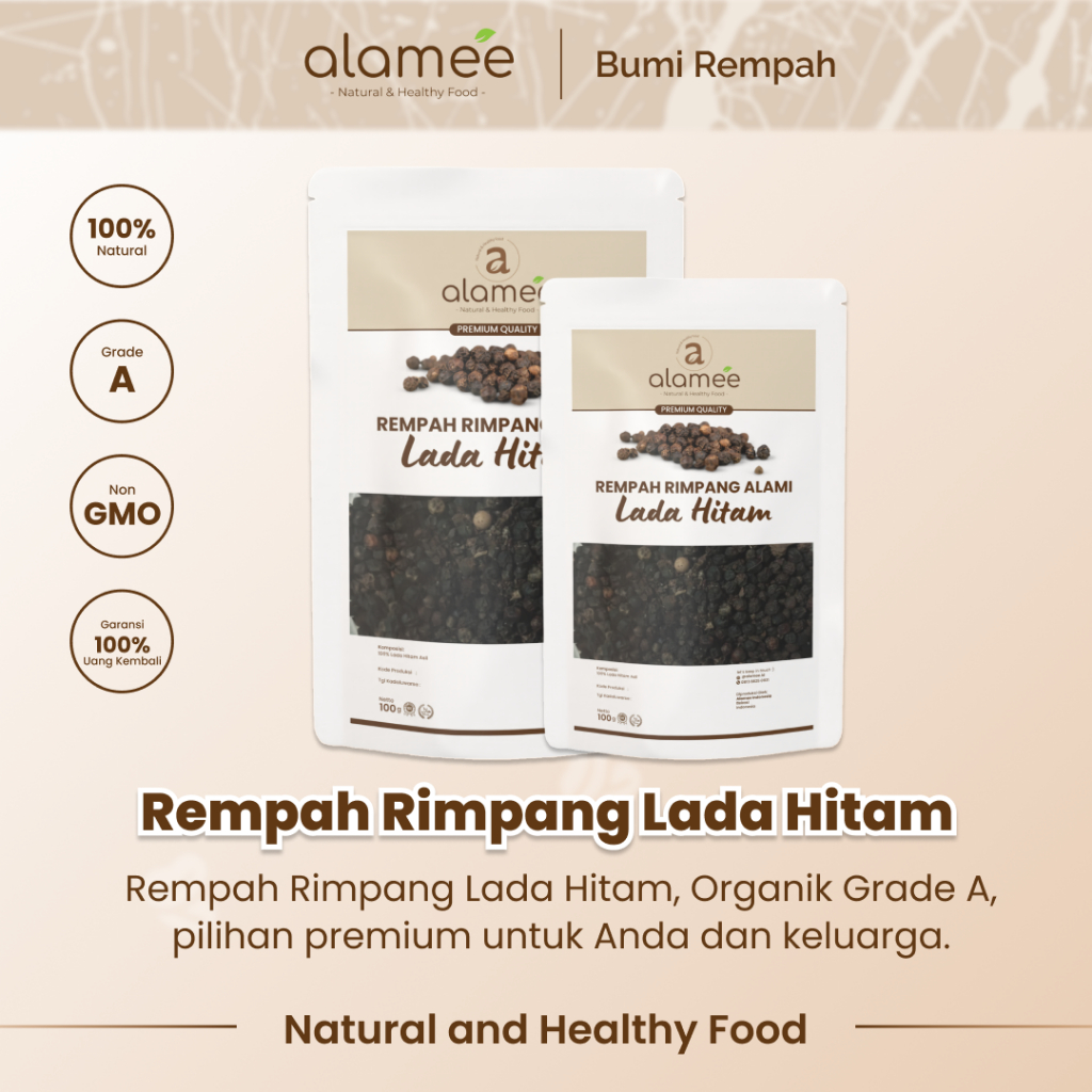 

ALAMEE Lada Hitam Biji Organik Utuh Whole Black Pepper Blackpepper Rempah Rimpang Organik Alami 100g