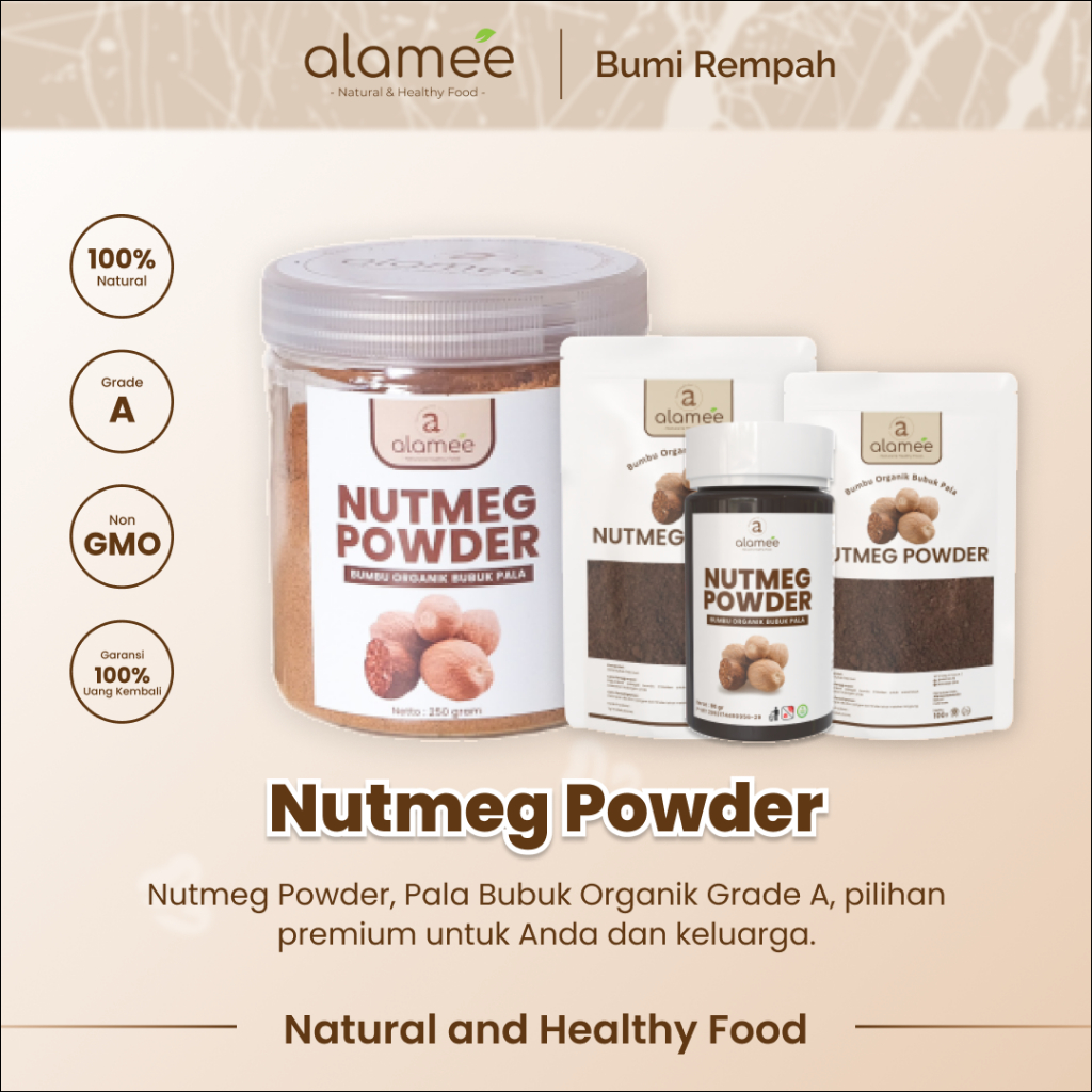 

ALAMEE Bumbu Dapur Pala Bubuk Nutmeg Seasoning Powder Rempah Murni Asli Tanpa Campuran Organik 250g