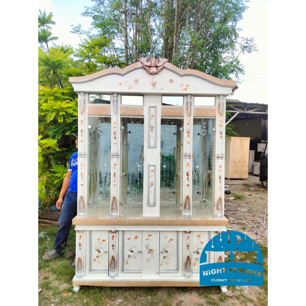 Bufet Pajangan Crystal Kristal Wush / Pajangan Kaca Ruang Tamu / Lemari Kristal 4 Pintu Minimalis