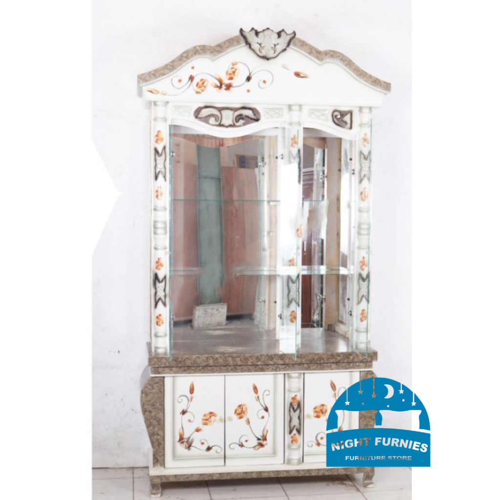 Bufet Pajangan Crystal Kristal Wush / Pajangan Kaca Ruang Tamu / Lemari Kristal 3 Pintu Minimalis