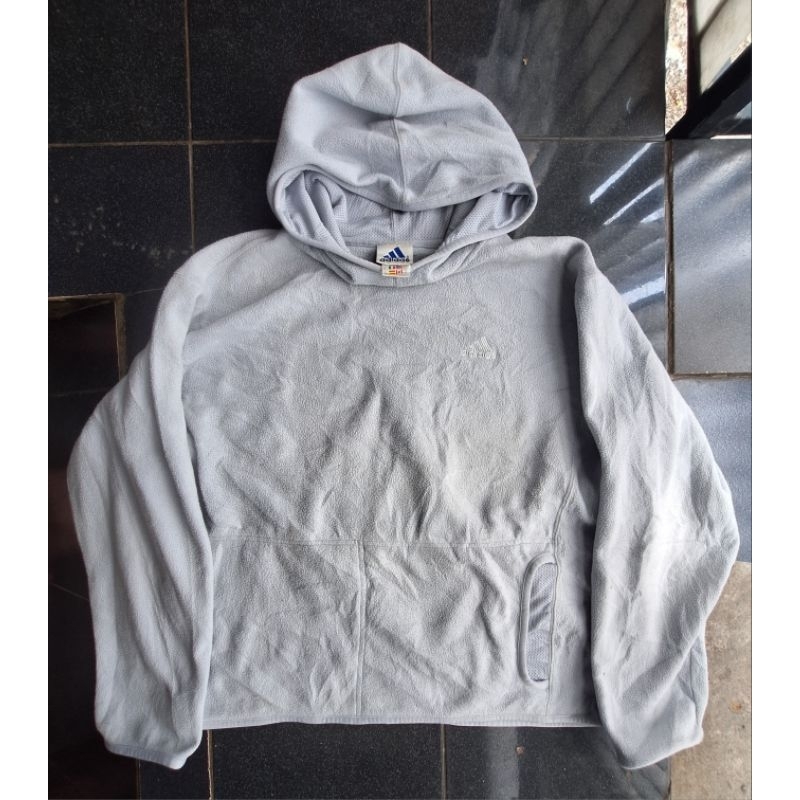 Rare Vintage 90s Adidas Logo Distressed Hoodie Sweatshirt Blue Made in Indonesia