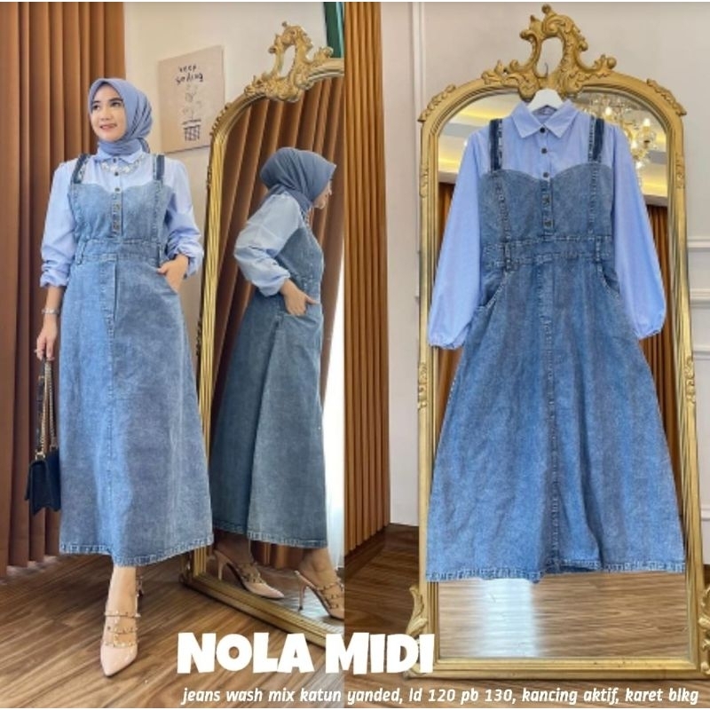 nola midi dress/midi dress/dress muslim/dress denim/baju muslim